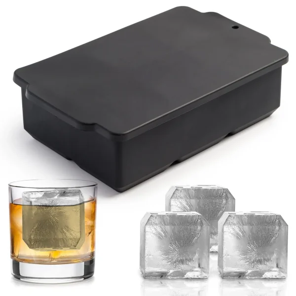 Holytech Large Ice Cube Tray with Lid, Stackable Big Silicone Square Ice Cube Mold for Whiskey Cocktails Bourbon Soups Frozen Treats